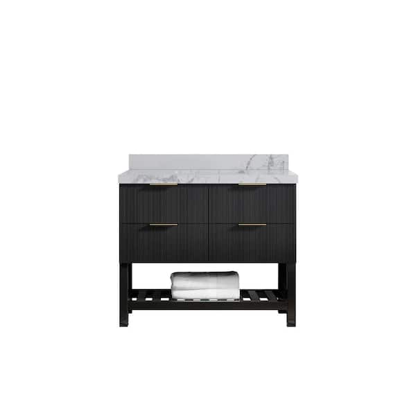 Willow Collections Catalina 42 in. W x 22 in. D x 36 in. H Single Sink Bath Vanity in Black with 2 in. Venatino Quartz Top