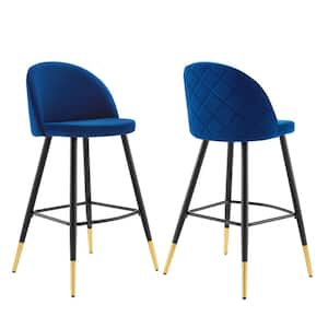 Cordial 40.5 in. Navy Low Back Metal Frame Cushioned Bar Stool with Velvet Seat (Set of 2)