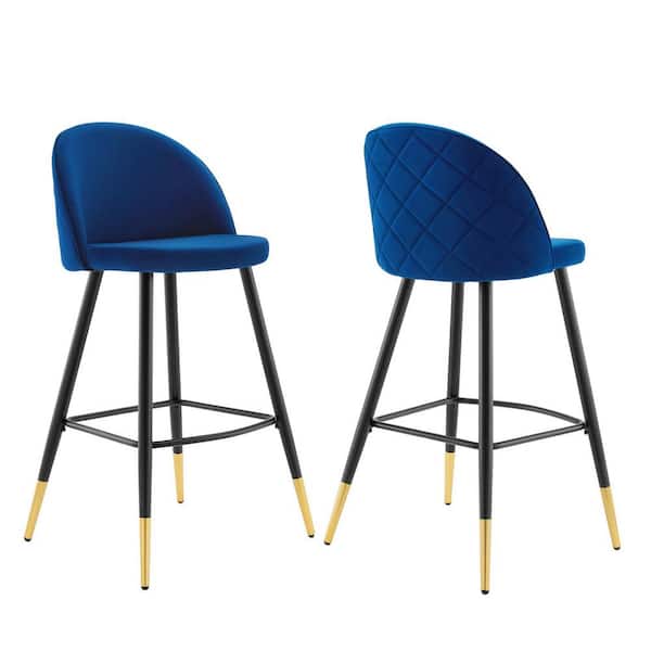 MODWAY Cordial 40.5 in. Navy Low Back Metal Frame Cushioned Bar Stool with Velvet Seat (Set of 2)