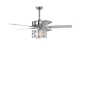 52 in. Indoor Chrome Crystal Ceiling Fan with 5 Chrome Reversible Wood Blades