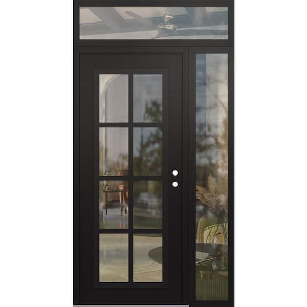 C16 48 in. x 96 in. Black P Left-Hand/Inswing Clear Glass Black/Black Sidelite+Transom Steel Prehung Front Door