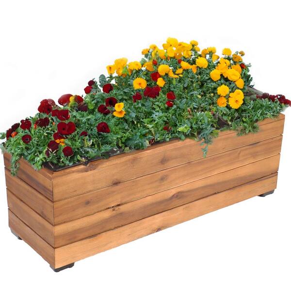 4 x 10 x 5 in, Rectangle Wood Box Planter with Plastic Insert Liner