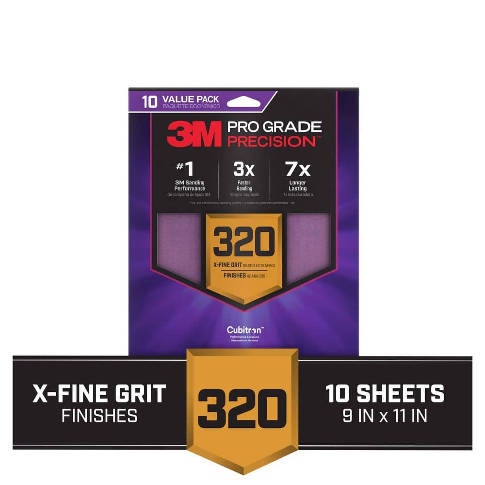 Pro Grade Precision 9 in. x 11 in. 320 Grit Faster Sanding Sheets with No-S