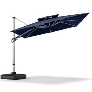 10 ft. Aluminum Cantilever Patio Umbrella with Base and Double Top Design in Navy Blue