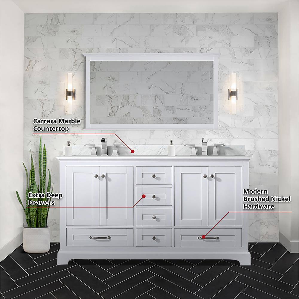 Dukes 60-Inch White Double Freestanding Vanity with Nickel Hardware