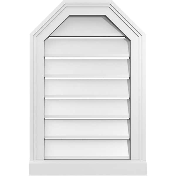Ekena Millwork 16" x 24" Octagonal Top Surface Mount PVC Gable Vent: Functional with Brickmould Sill Frame