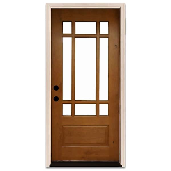 Steves & Sons 36 in. x 80 in. Craftsman 9 Lite Stained Knotty Alder Wood Prehung Front Door
