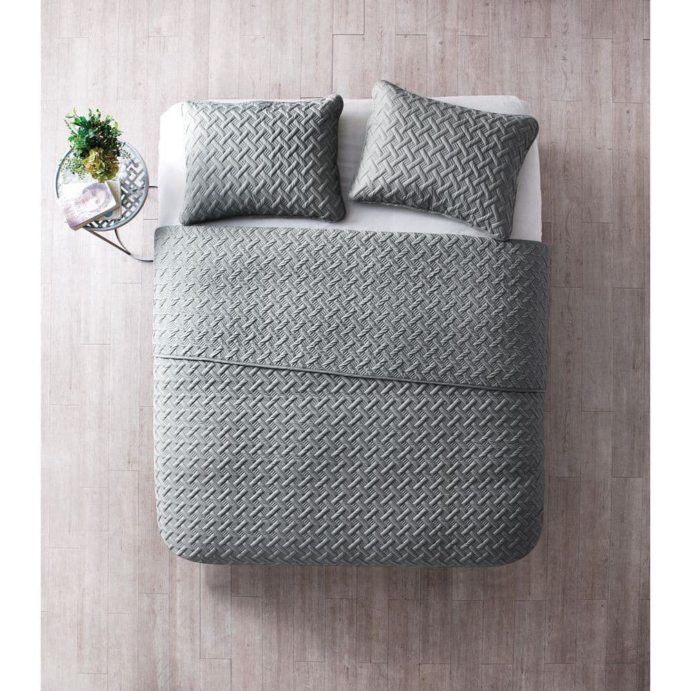 Elegant Gray Microfiber Reversible Quilt Set, Full/Queen Size