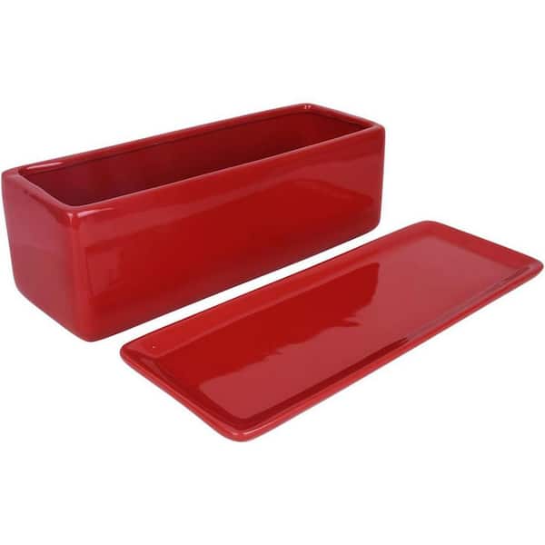 12 in. L x 4.3 in. W x 4 in. H Red Indoor Ceramic Rectangular Modern Minimalist Succulent Window Planter Pot