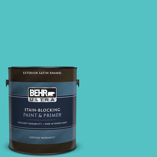 BEHR ULTRA 1 gal. #500B-4 Gem Turquoise Satin Enamel Exterior Paint & Primer
