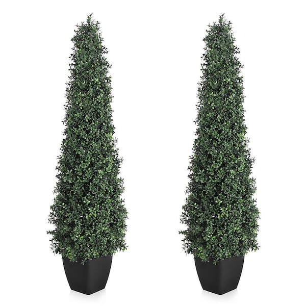 Unbranded 2 Pack 5 ft. Artificial Boxwood Topiary Trees, Topiaries Tree Potted Boxwood Tree Cone Topiary Artificial Plant Shrub