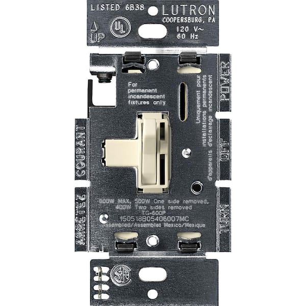 Lutron Toggler Dimmer Switch, 600-Watt Incandescent/Single-Pole, Light Almond (TG-600PR-LA)