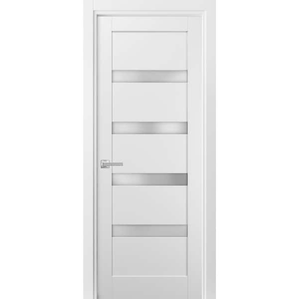 Sartodoors 4113 18 in. x 80 in. Single Panel No Bore Frosted Glass White Finished Pine Wood Interior Door Slab