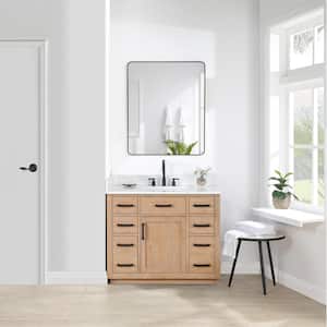 Gavino 42 in.W x 22 in.D x 34 in.H Bath Vanity in Light Brown with Grain White Composite Stone Top and Mirror
