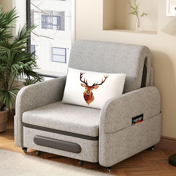 THE RIGHT PATH 34.6 in. Grey Fabric Twin Size Sofa Bed, Cotton