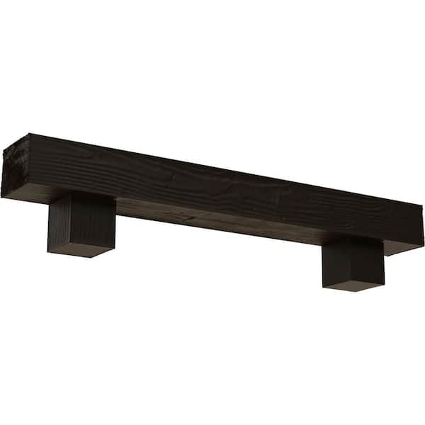 Ekena Millwork 8 in. x 10 in. x 5 ft. Sandblasted Faux Wood Fireplace Mantel Kit, Alamo Corbels, Natural Ash