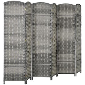 6 ft. Tall Hand-Woven 6-Panel Folding Room Divider Privacy Screen in Gray