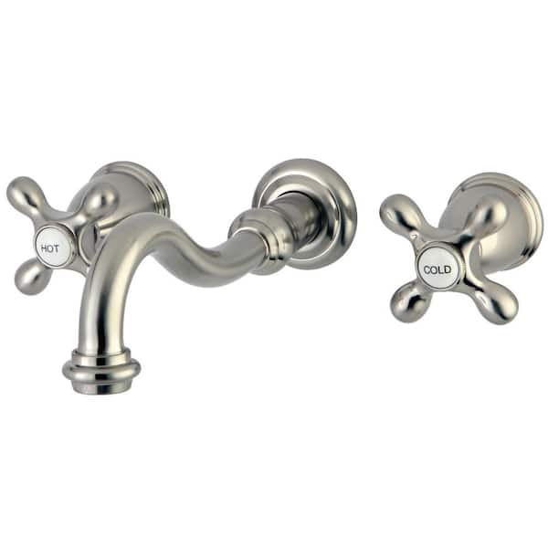 Vintage 2-Handle Wall-Mount Bathroom Sink Faucet in Brushed Nickel