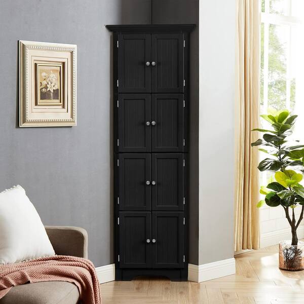 ＵSタンス 20.60 in. W x 12.25 in. D x 72.00 in. H Black Linen Cabinet Tall