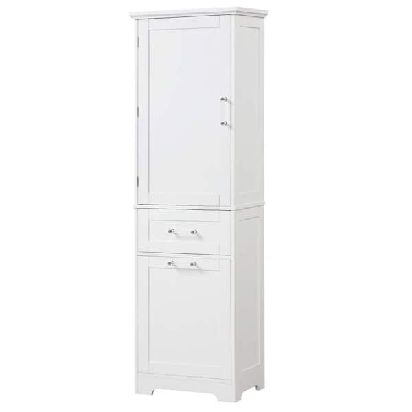 20 in. W x 13 in. D x 68 in. H White Linen Cabinet, Tall Bathroom Storage Cabinet, Freestanding Bathroom Storage Cabinet