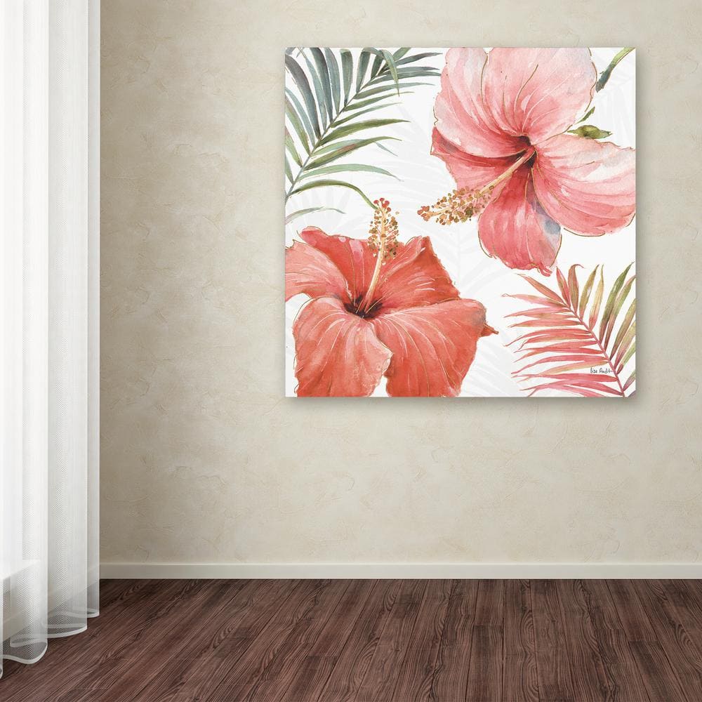 Tropical Blush Pink Floral Canvas Art 14x14