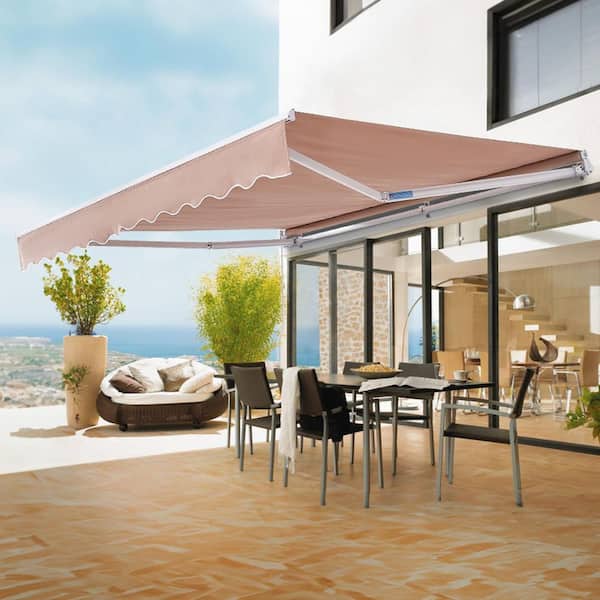 Manual Retractable Awning, 12 ft. x 10 ft. Outdoor Patio Awning Retractable Sun Shade, Water-Resistant Polyester