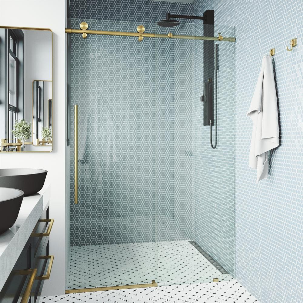 VIGO Elan E-Class 48 to 52 in. W x 76 in. H Sliding Frameless Shower Door  in Matte Brushed Gold with 3/8 Clear Glass VG6021MGCL5276 - The Home Depot