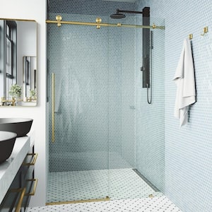 Elan E-Class 48 to 52 in. W x 76 in. H Sliding Frameless Shower Door in Matte Brushed Gold with 3/8 Clear Glass