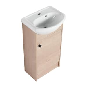 18 in. W x 14 in. D x 35 in. H Freestanding Bathroom Vanity in Light Brown with Glossy White Ceramic Basin Top