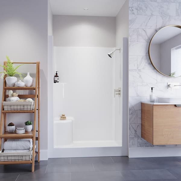 Everyday 48 in. x 33.5 in. x 72 in. 1-Piece Shower Stall with Left Seat and Center Drain in White