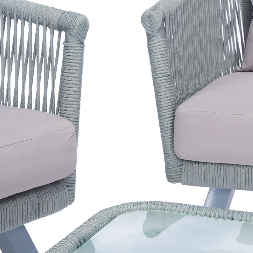 Belmi Gray 4-Piece Rope and Wicker Outdoor Living Set