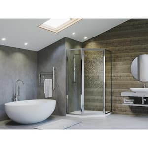 Legend 54 in. x 70 in. Framed Neo-Angle Swing Shower Door in Chrome and Obscure Glass