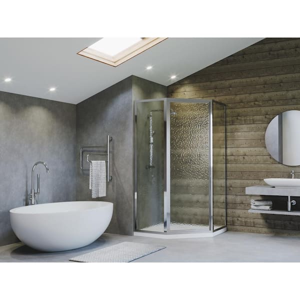 Coastal Shower Doors Legend 54 in. x 70 in. Framed Neo-Angle Swing Shower Door in Chrome and Obscure Glass