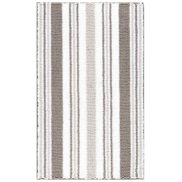 Home Dynamix Carson Gray Stripe 21 in. x 34 in. Machine Washable Bath Mat