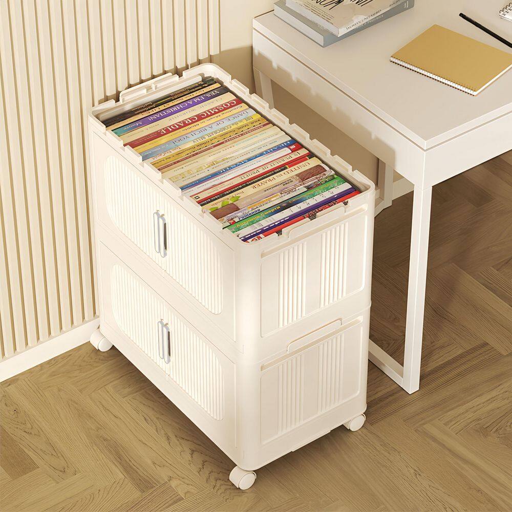 5-Tier Plastic Collapsible Storage Cabinet on Wheels, Storage Bins Closet Organizer with Magnetic Door, Cream White price history on PriceWatchPro