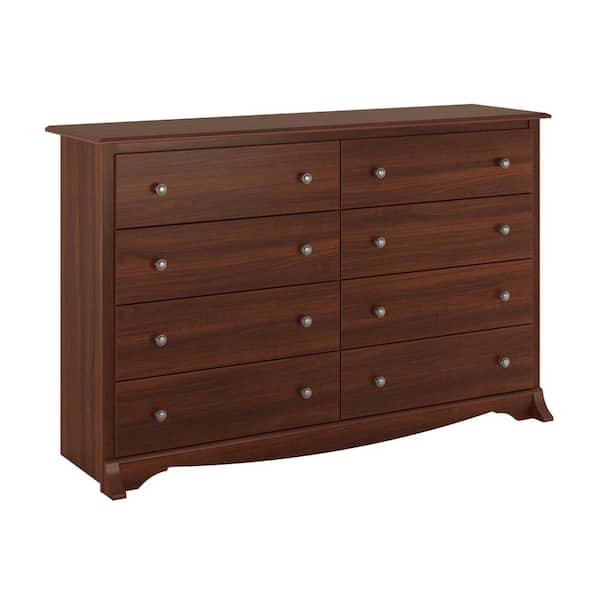 Prepac Monterey Cherry 8 Drawer 59 in. Dresser Chest of Drawers, Wide Dresser for Bedroom and Clothes Storage Organization