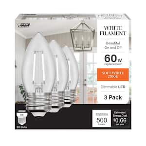 40-Watt Equivalent BA10 E12 Candelabra Dim White Filament Clear Glass Chandelier LED Light Bulb Daylight 2700K (18-Pack)