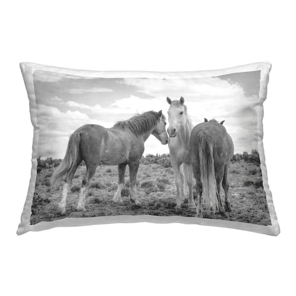 Stupell Industries Horses in Pasture Nature Gray Print Polyester 14 in. x 20 in. Throw Pillow