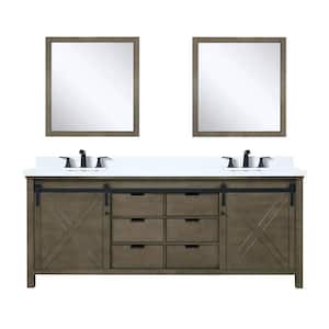 Marsyas 80 in W x 22 in D Rustic Brown Double Bath Vanity, Cultured Marble Countertop, Faucet Set and 30 in Mirrors