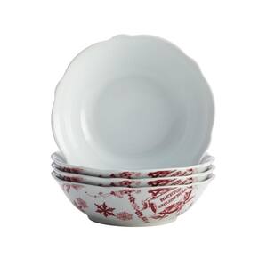Dinnerware Yuletide Garland 4-Piece Porcelain Stoneware Fluted Cereal Bowl Set in Print