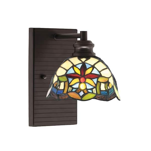 Unbranded Albany 1-Light Espresso 7 in. Wall Sconce with Earth Star Art Glass Shade