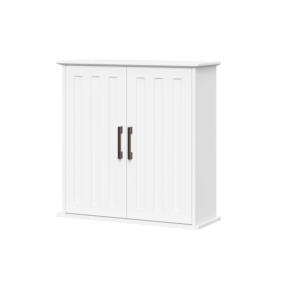 White Matte MDF Two-Door Medicine Cabinet with Adjustable Shelves