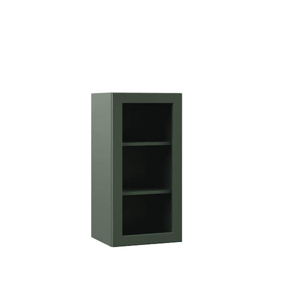 Hampton Bay Designer Series Melvern 15 in. W x 12 in. D x 30 in. H Assembled Shaker Wall Open Shelf Kitchen Cabinet in Forest