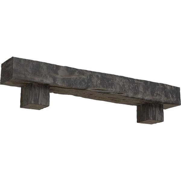 Ekena Millwork 4 in. x 4 in. x 7 ft. Riverwood Faux Wood Fireplace Mantel Kit, Alamo Corbels, Aged Cedar