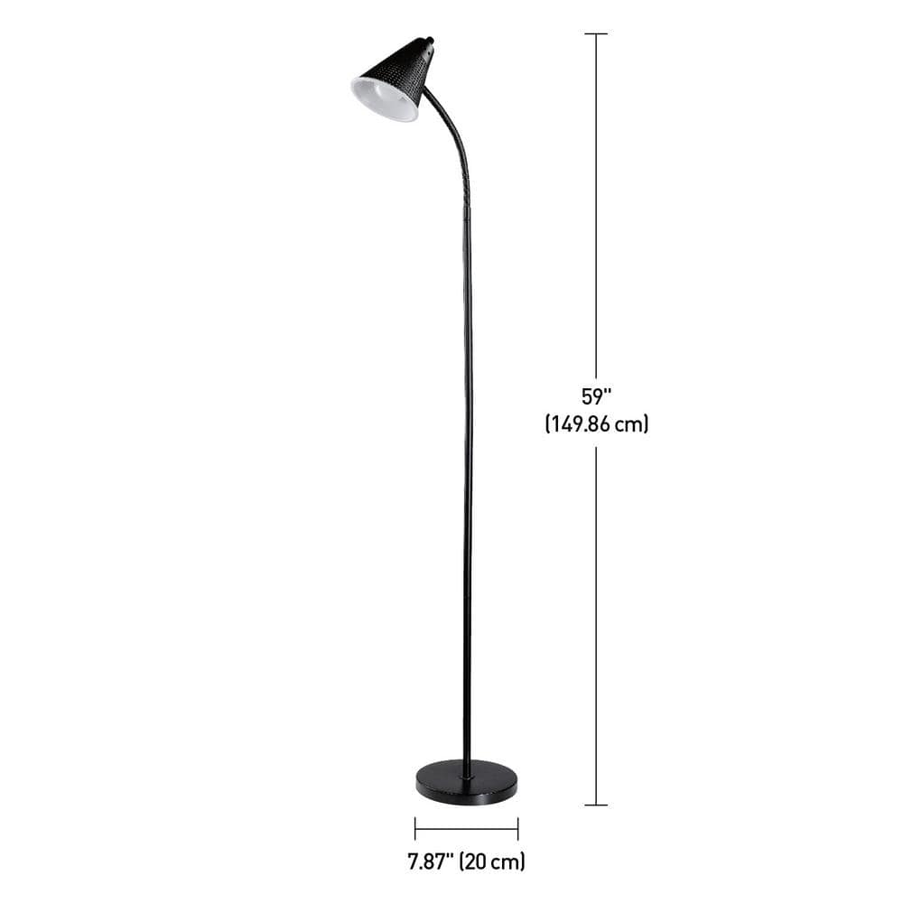 Sleek Arc 59" Matte Black LED Floor Lamp with Adjustable Gooseneck