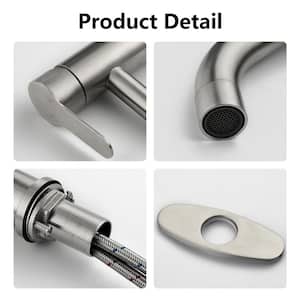 Waterfall Spout Single Handle Single Hole Bathroom Faucet in Brushed Nickel