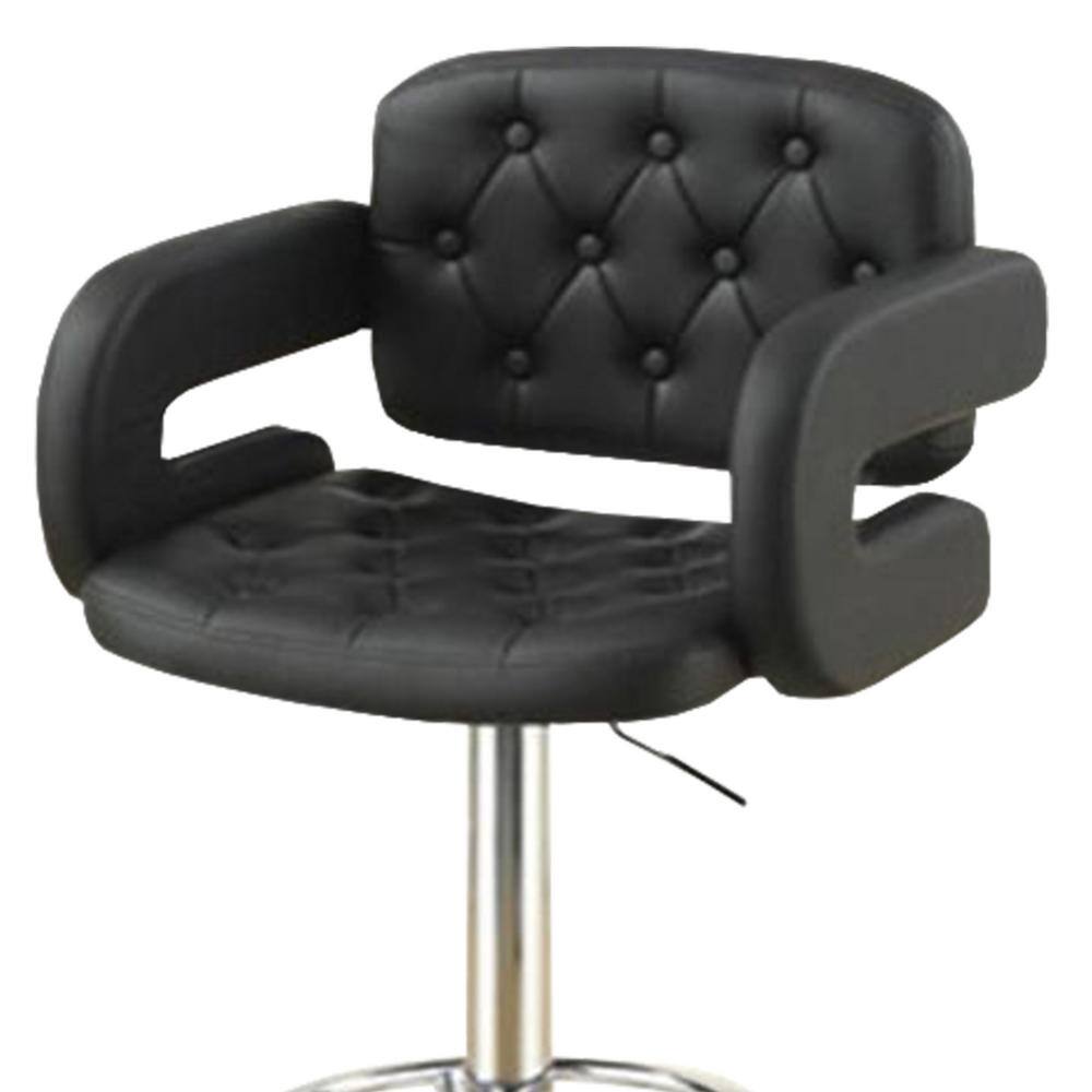 Adjustable Black and Silver Faux Leather Barstool with Chrome Base