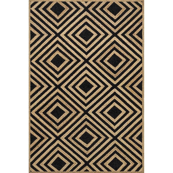9 ft. x 12 ft. Black Dogwood Tiled Jute Indoor Area Rug
