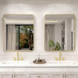 Vista 30 in. W x 36 in. H Rectangular Framed Wall Bathroom Vanity Mirror in Brushed Gold