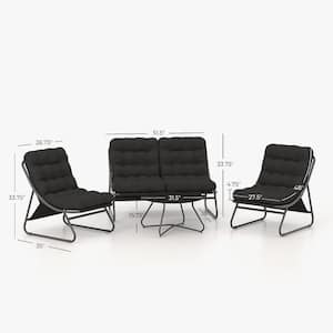 4-Piece Dark Gray Metal Patio Conversation Set Sectional Seating Set with Removable Padded Olefin Cushions